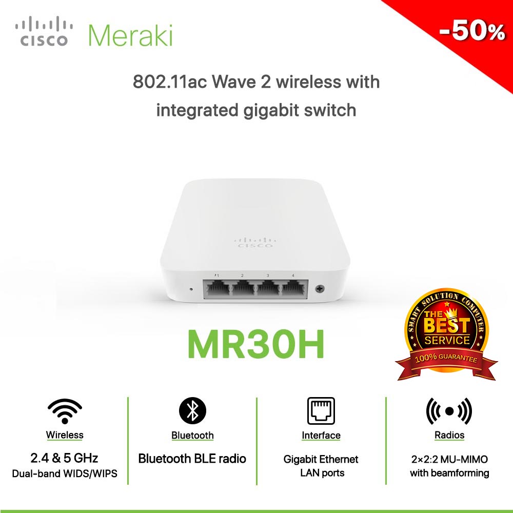 Cisco Meraki MR30H 802.11ac Wave 2 wireless with integrated gigabit switch