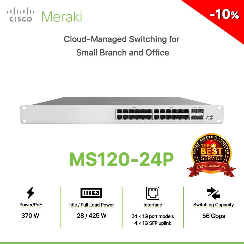 Cisco Meraki MS120-24P Cloud-Managed Switching for  Small Branch and Office