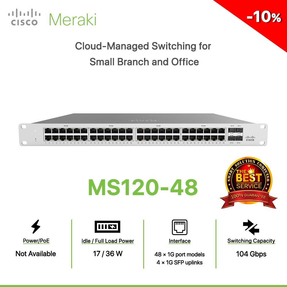 Cisco Meraki MS120-48 Cloud-Managed Switching for  Small Branch and Office