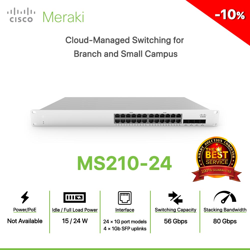 Cisco Meraki MS210-24 Cloud-Managed Switching for  Branch and Small Campus