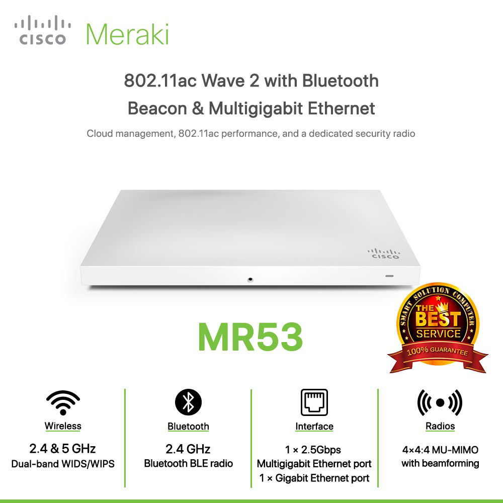 Cisco Meraki MR53 802.11ac Wave 2 with Bluetooth Beacon & Multigigabit Ethernet