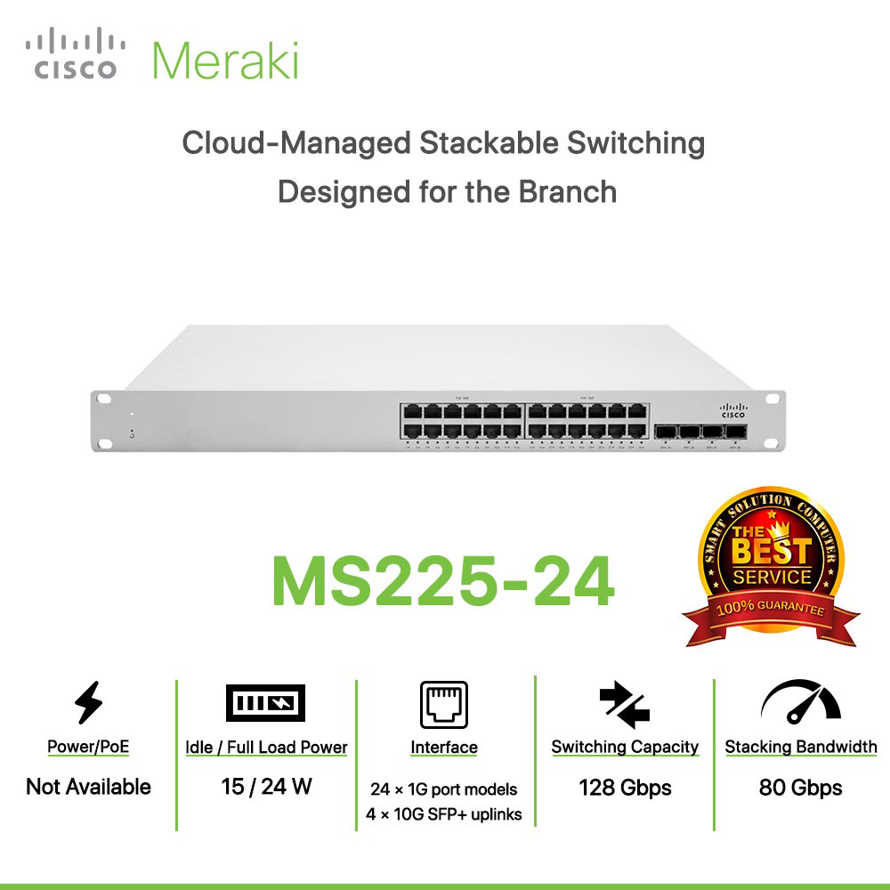 Cisco Meraki MS225-24 Cloud-Managed Stackable Switching  Designed for the Branch