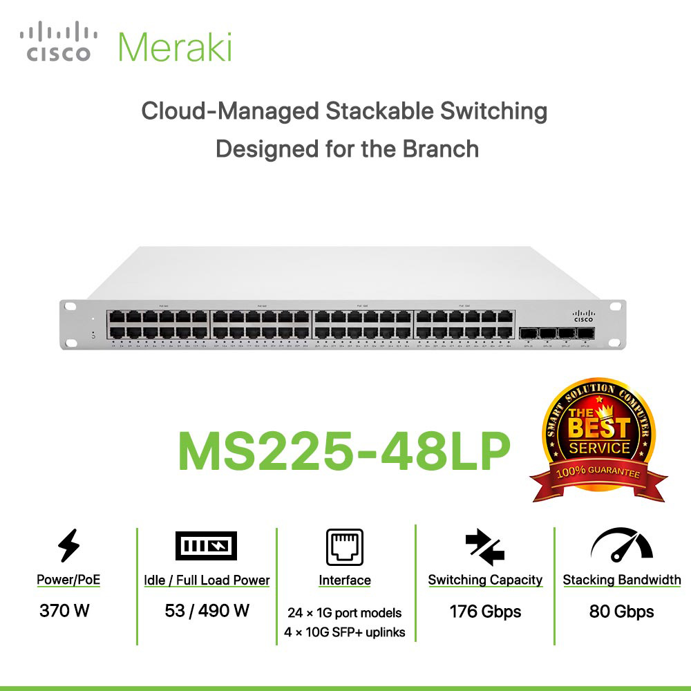 Cisco Meraki MS225-48LP Cloud-Managed Stackable Switching Designed for the Branch