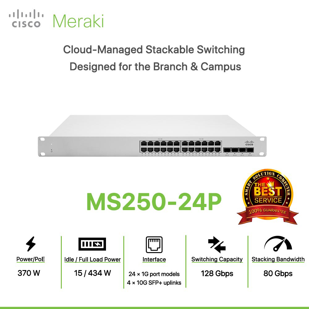 Cisco Meraki MS250-24P Cloud-Managed Stackable Switching Designed for the Branch
