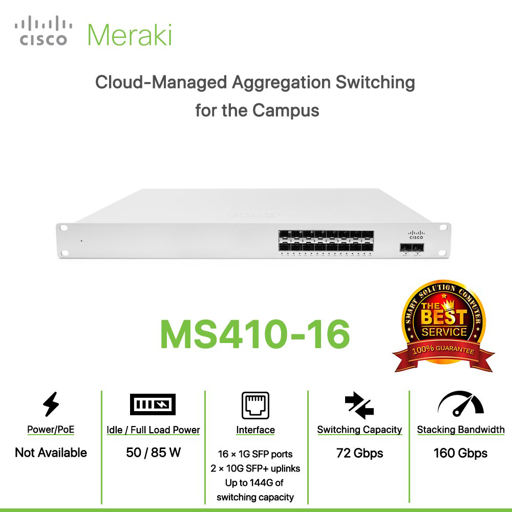 Cisco Meraki MS410-16 Cloud-Managed Aggregation Switching  for the Campus