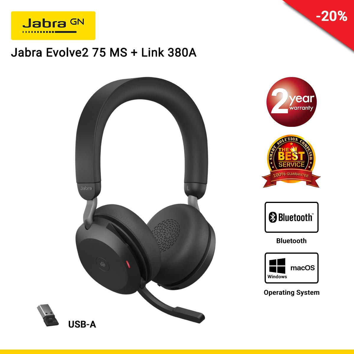Jabra Evolve2 75 MS + Link 380A Stereo Black (JBA-27599-999-999)