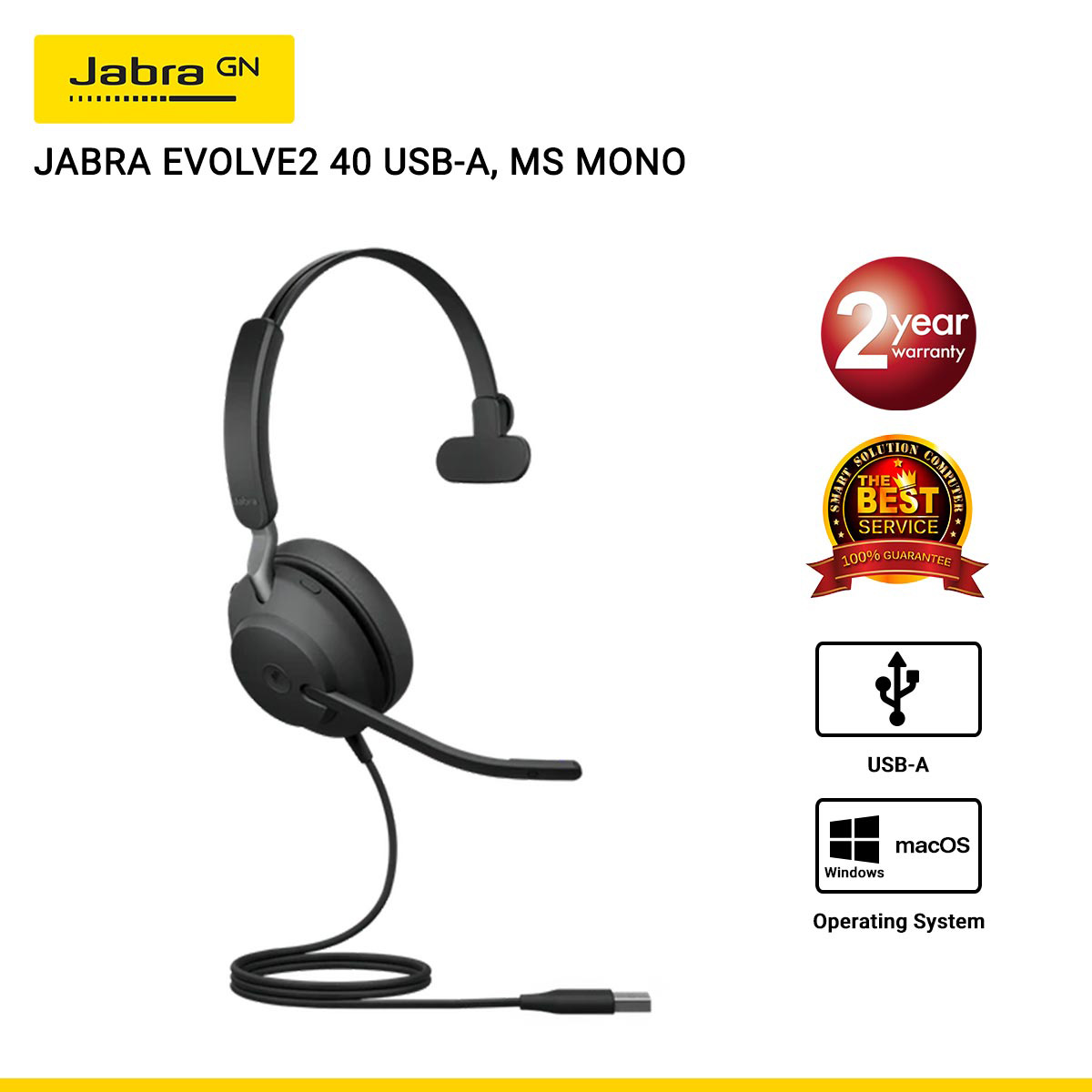 JABRA EVOLVE2 40 USB-A, MS MONO (JBA-24089-899-999)