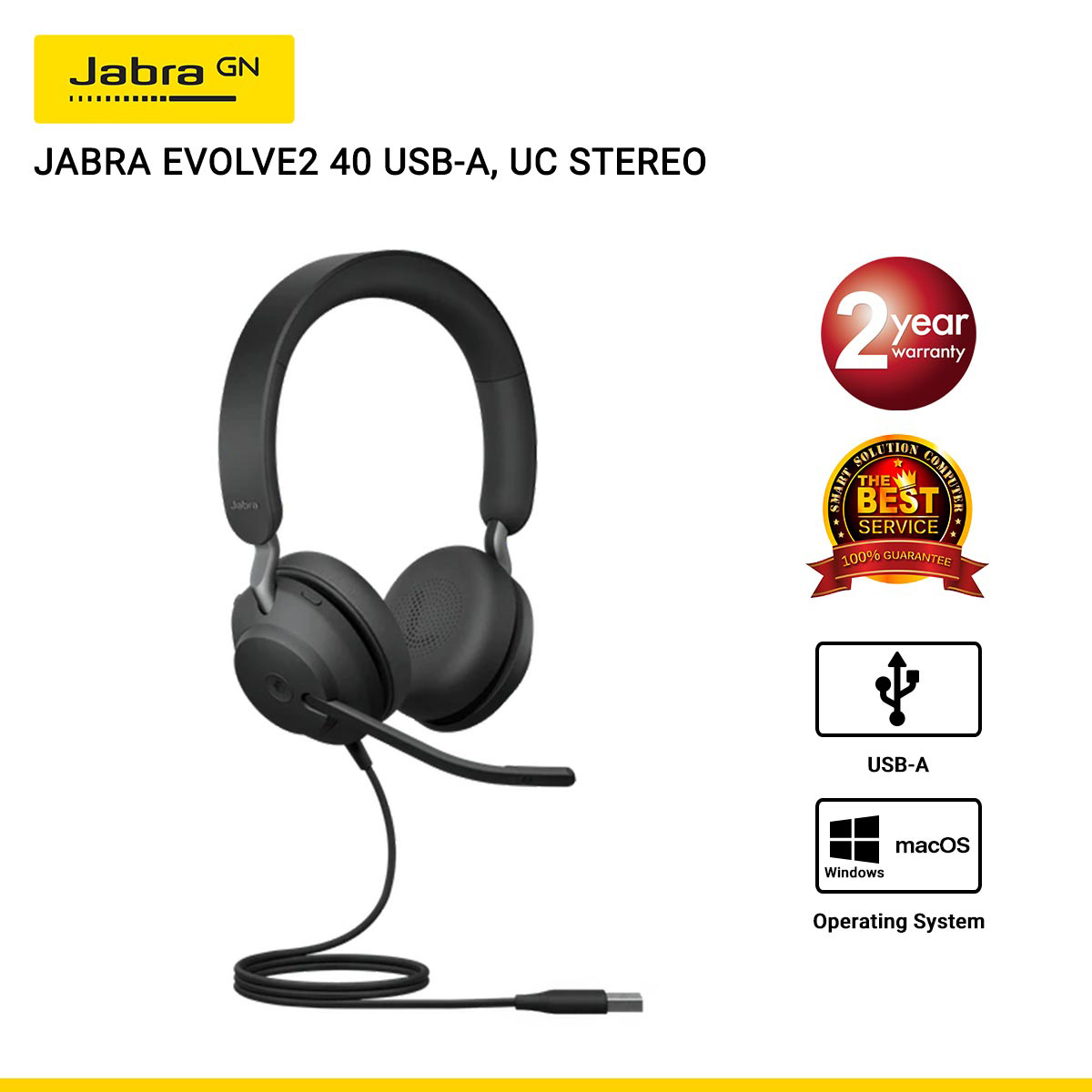JABRA EVOLVE2 40 USB-A, UC STEREO (JBA-24089-989-999)