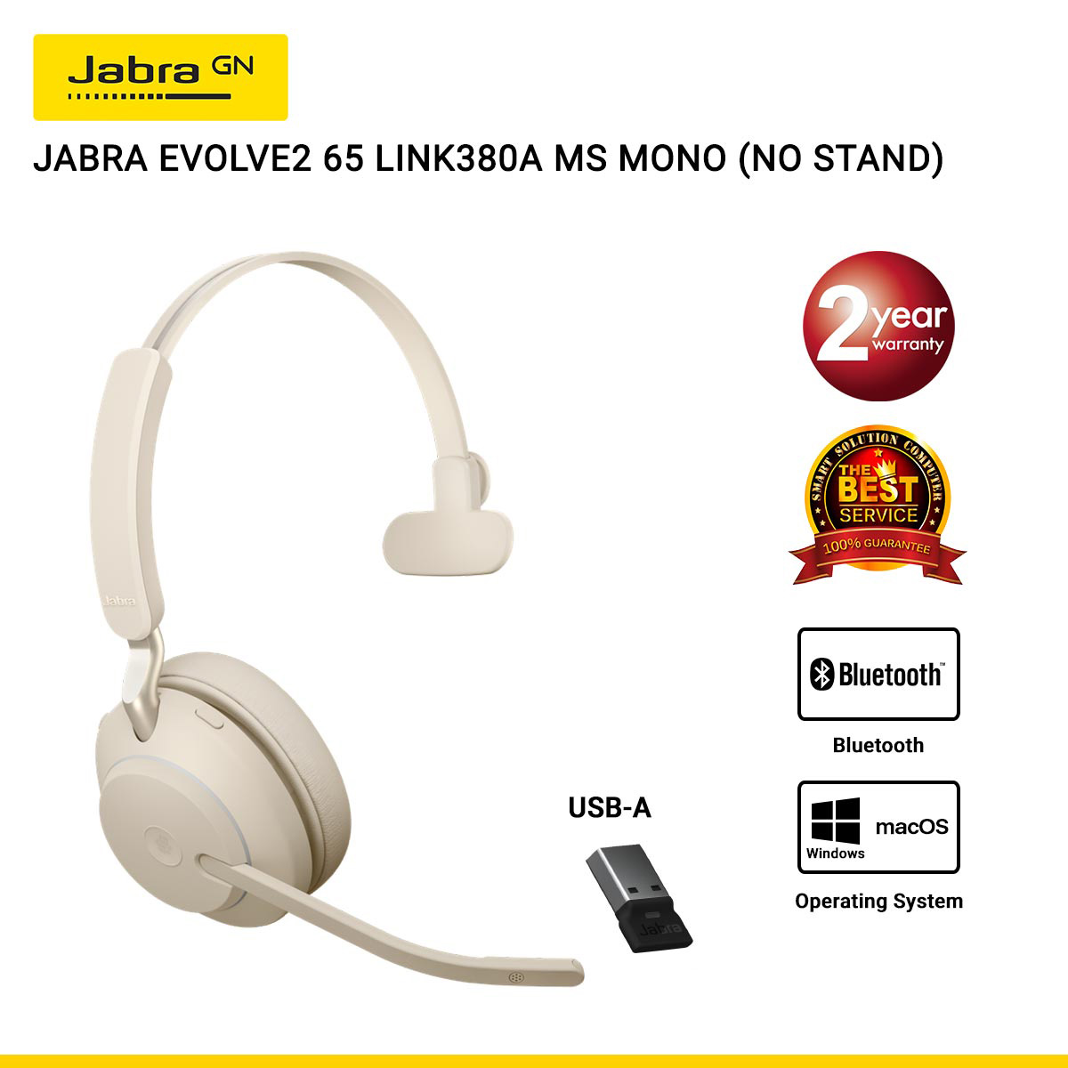 Jabra Evolve2 65 LINK380A MS MONO BEIGE (JBA-26599-899-998)