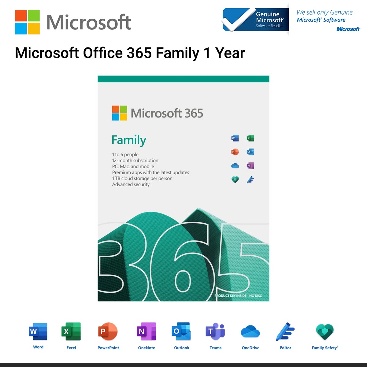 Microsoft Office 365 Family English APAC EM Subscr 1YR Medialess P8 (6GQ-01555)