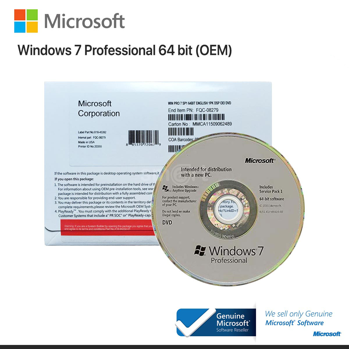 Microsoft Windows 7 Professional Eng 64 bit OEM (FQC-08289 