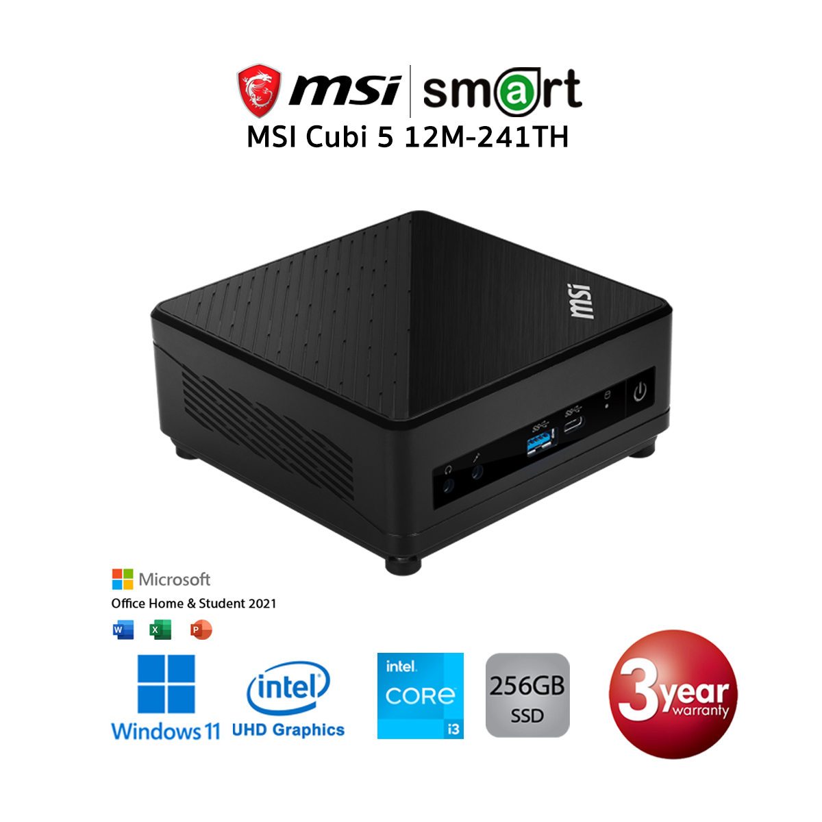 Mini PC MSI Cubi 5 12M-241TH i3-1215U/UHD Graphics/256GB/Win11+Office2021 (Black)