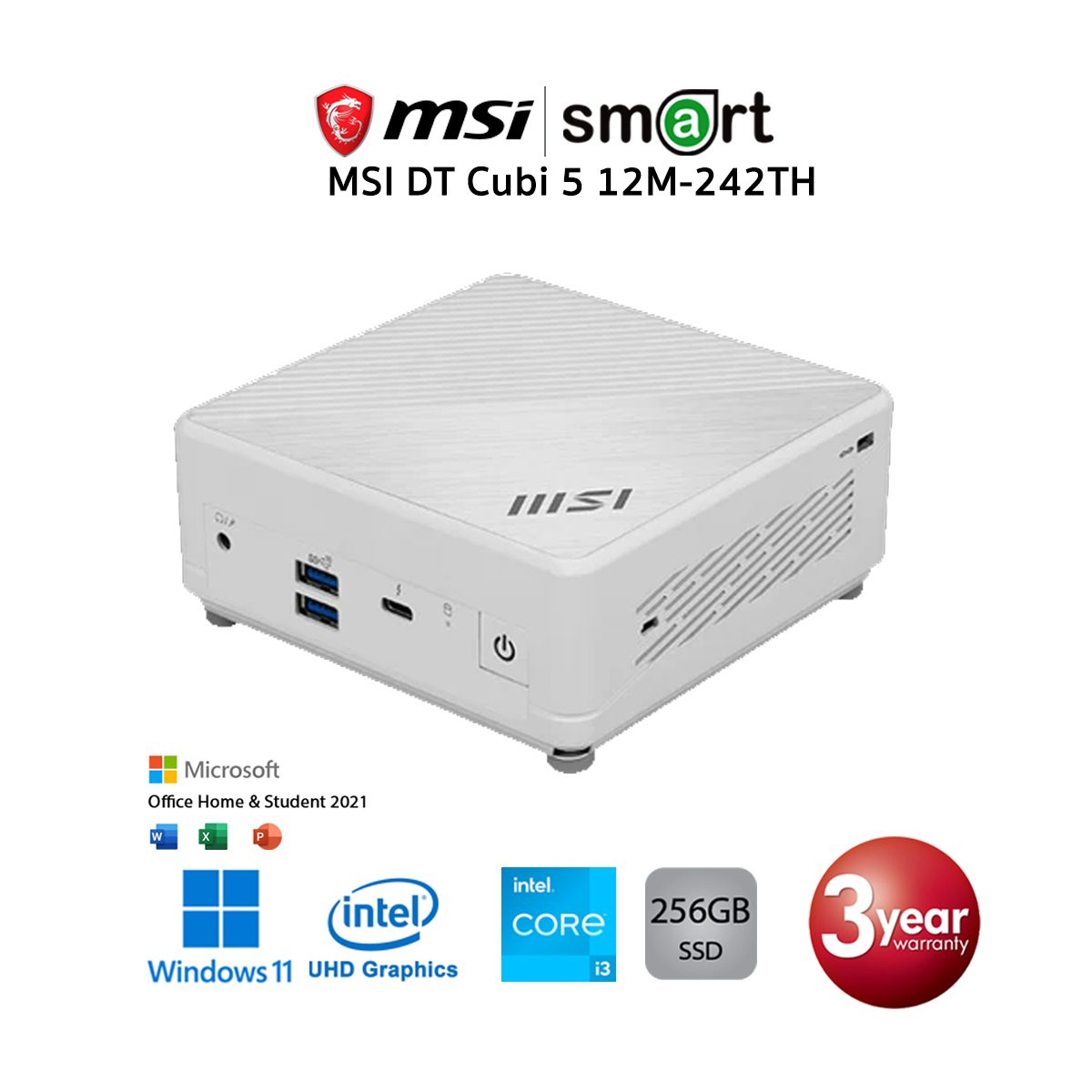 MSI DT Cubi 5 12M-242TH i3-1215U/UHD Graphics/256GB/Win11+Office2021 (White)