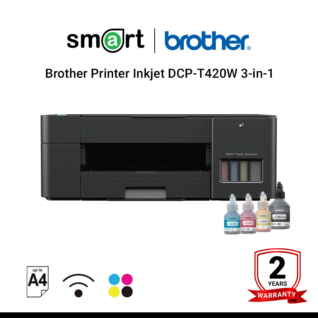 Brother Printer Inkjet DCP-T420W เครื่องพิมพ์มัลติฟังก์ชันอิงค์เจ็ท ระบบแท็งก์ 3-in-1 Print, Copy, Scan