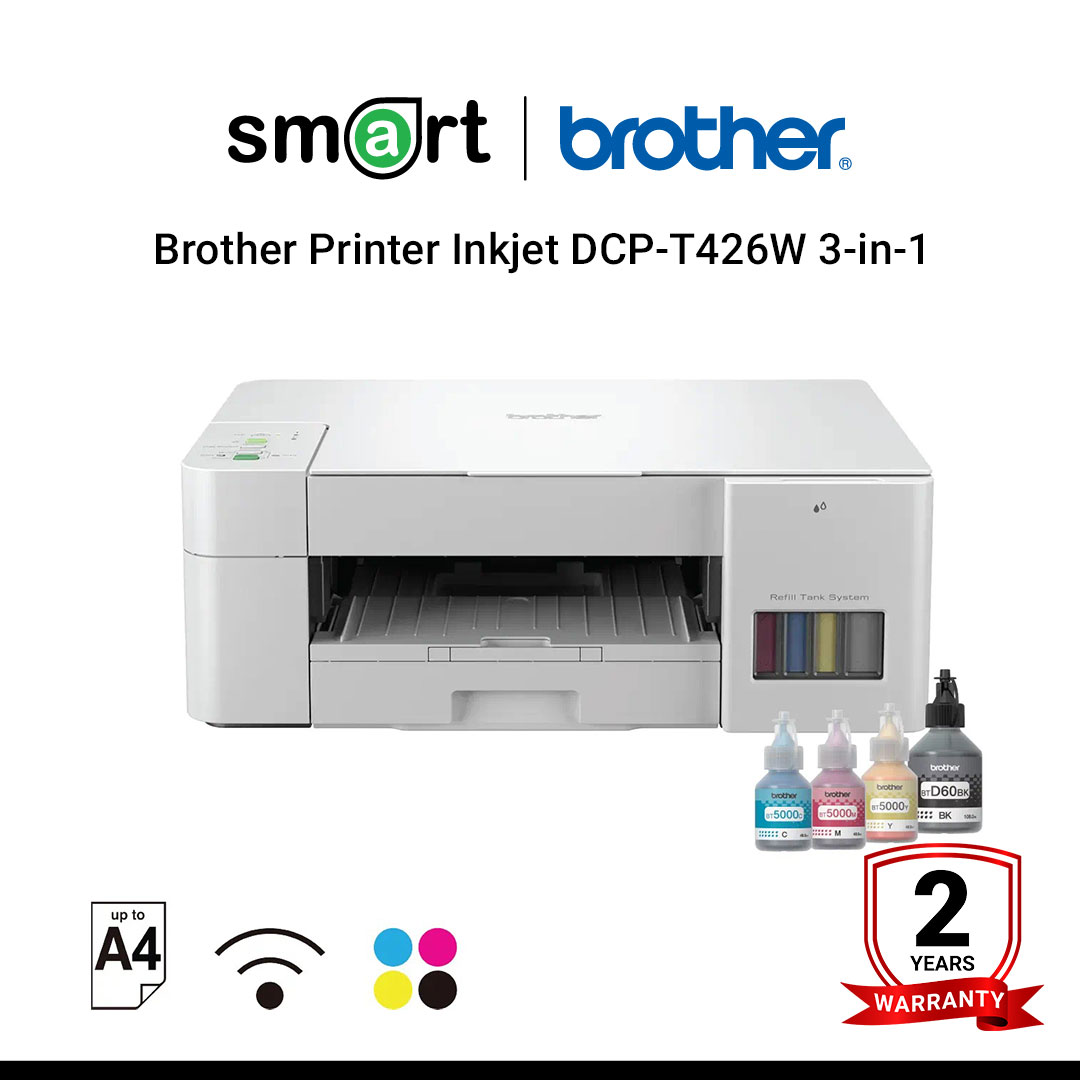 Brother Printer Inkjet DCP-T426W เครื่องพิมพ์มัลติฟังก์ชันอิงค์เจ็ท ระบบแท็งก์ 3-in-1 Print, Copy, Scan