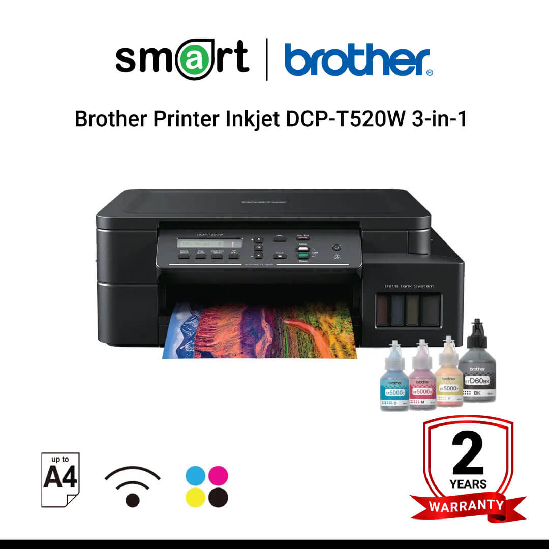 Brother Printer Inkjet DCP-T520W เครื่องพิมพ์มัลติฟังก์ชันอิงค์เจ็ท ระบบแท็งก์ 3-in-1 Print, Copy, Scan