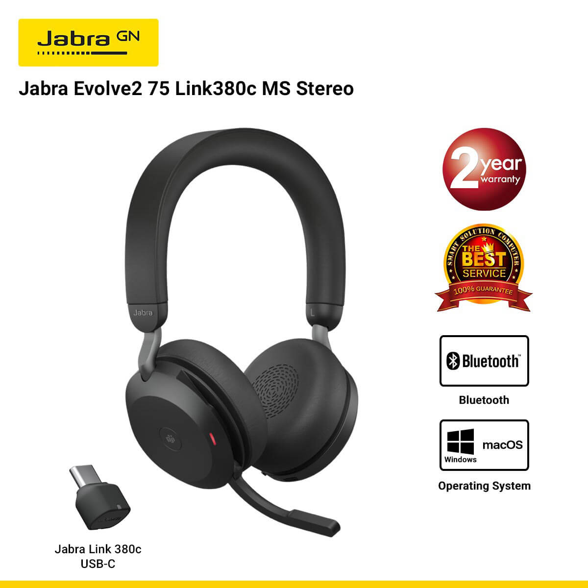 [โค้ด MPDAY0305 ลดทันที 305.-] Jabra Evolve2 75 Link380c MS Stereo Black (JBA-27599-999-899)