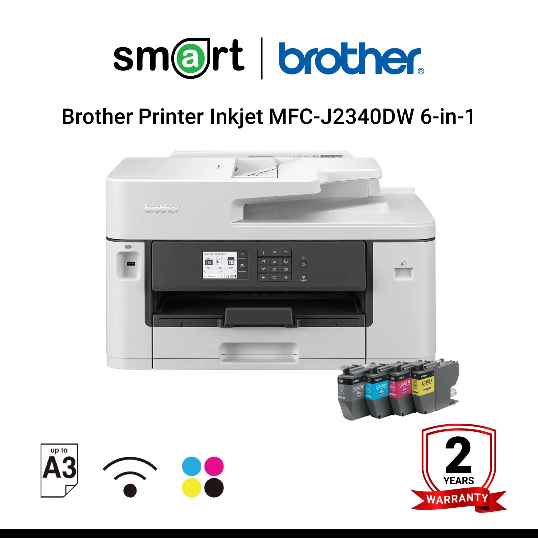 Brother Printer Inkjet MFC-J2340DW เครื่องพิมพ์อเนกประสงค์ InkJet MFC A3 ระบบตลับหมึก 6-in-1 : Print, Fax, Copy, Scan, PC Fax, Direct Print, A3