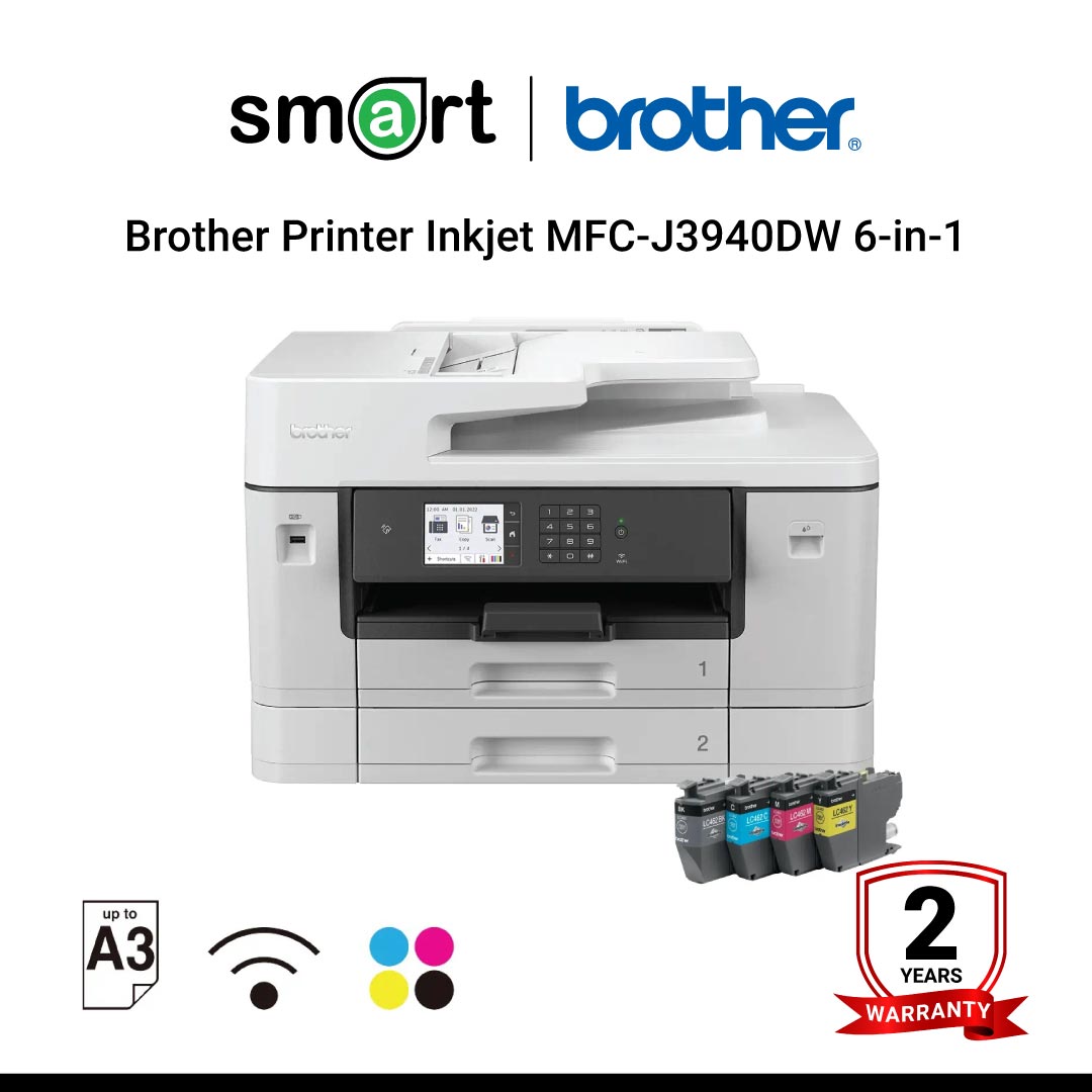 Brother Printer Inkjet MFC-J3940DW เครื่องพิมพ์อเนกประสงค์ InkJet MFC A3 ระบบตลับหมึก 6-in-1 : Print, Fax, Copy, Scan, PC Fax, Direct Print, A3