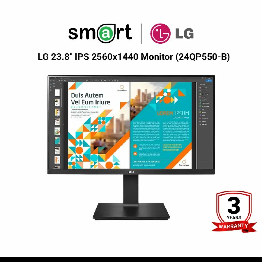 LG 23.8" IPS 2560x1440 at 75Hz Monitor (HDMI x 2, DisplayPort x1) - 24QP550-B