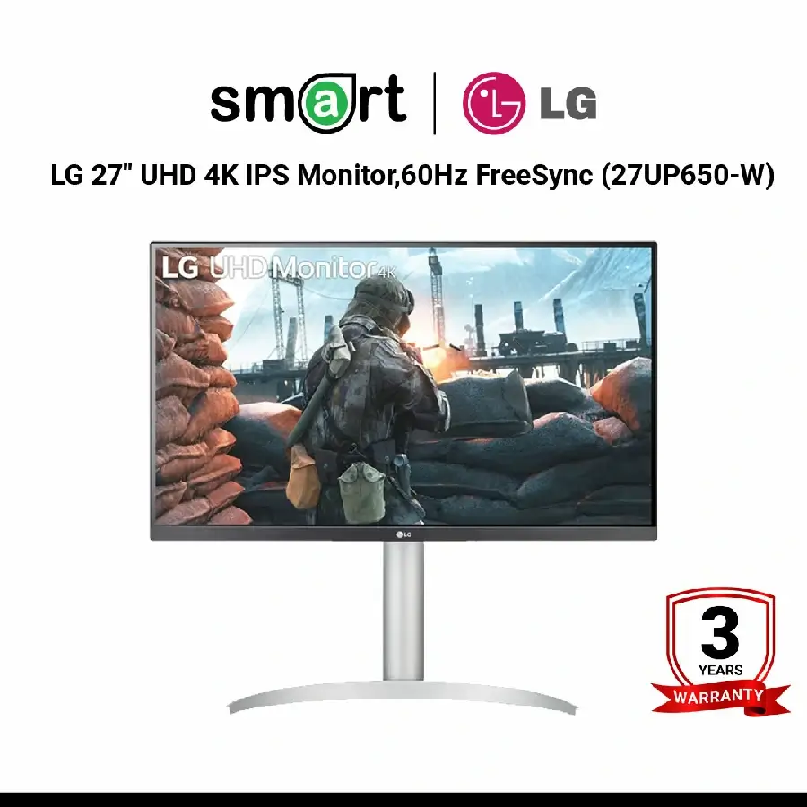 จอมอนิเตอร์  LG 27" UHD 4K IPS Monitor,60Hz FreeSync (HDMIx2, DPx1) - 27UP650-W