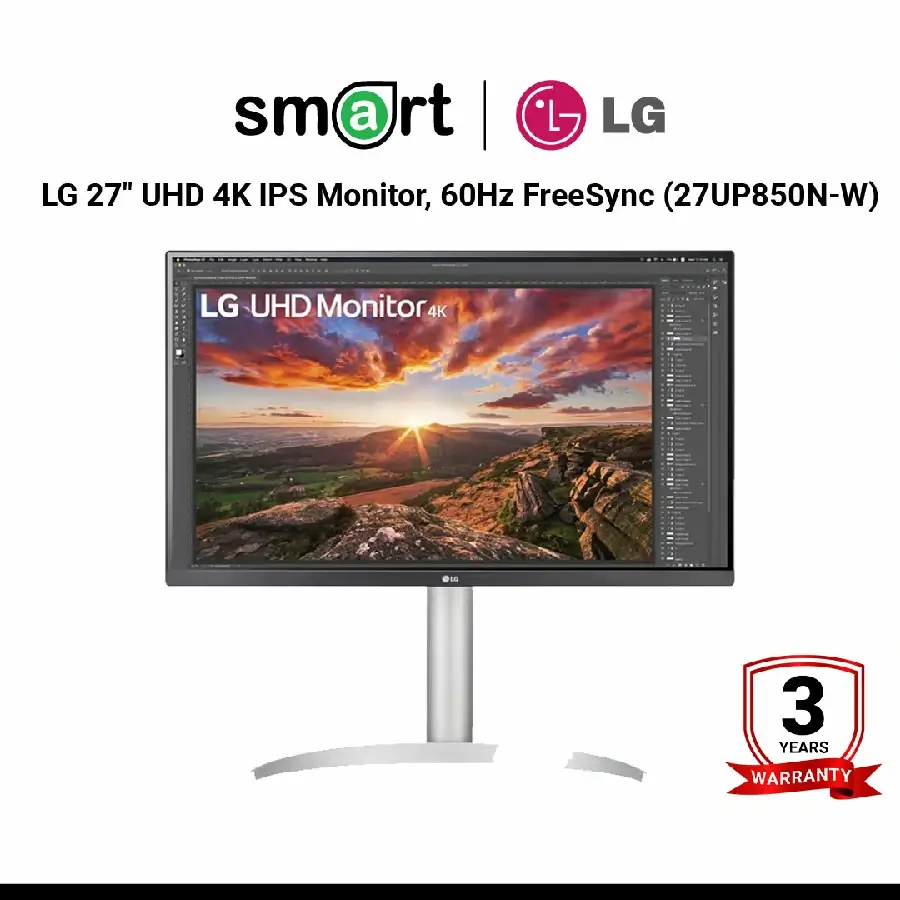 จอมอนิเตอร์  LG 27" UHD 4K IPS Monitor, 60Hz FreeSync (HDMIx2, DPx 1, USB-Cx1, USB Downstream Portx2) - 27UP850N-W