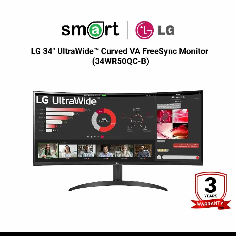 จอมอนิเตอร์  LG 34" UltraWide™ Curved VA 2K 100Hz FreeSync Monitor (HDMI, DP) - 34WR50QC-B