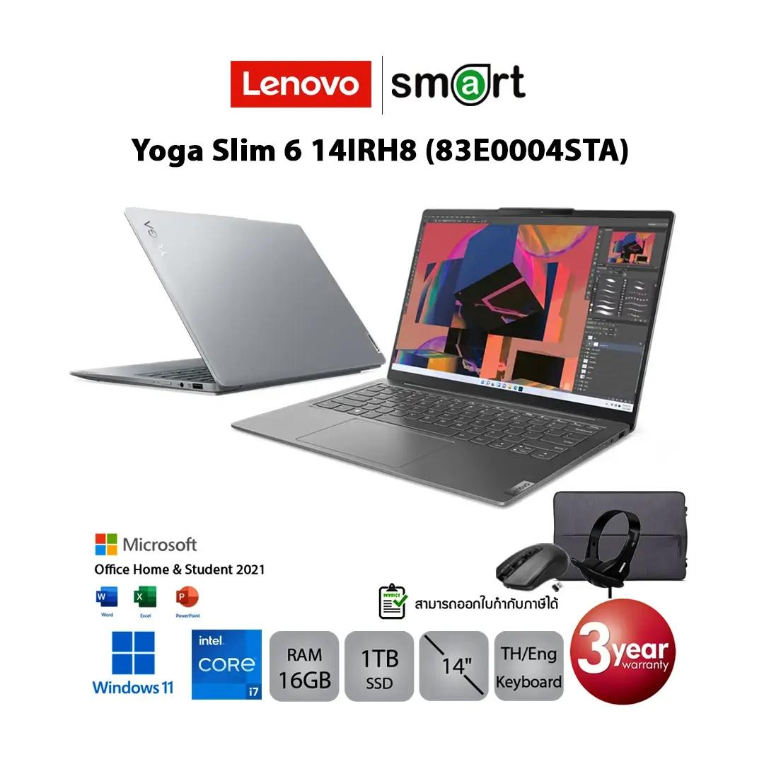 [ใช้โค้ด HLWPDNB1500 ลด 1,200.-] Lenovo Yoga Slim 6 14IRH8 (83E0004STA) i7-13700H/16GB/1TB/14"/Win11+Office (Storm Grey)