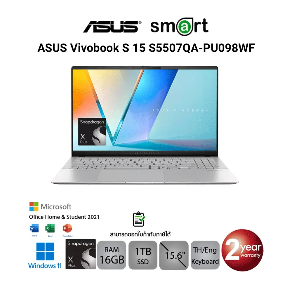 ASUS Vivobook S 15 S5507QA-PU098WF Snapdragon X Plus X1P/16GB/1TB/15.6/Win11+Office (Cool Silver)