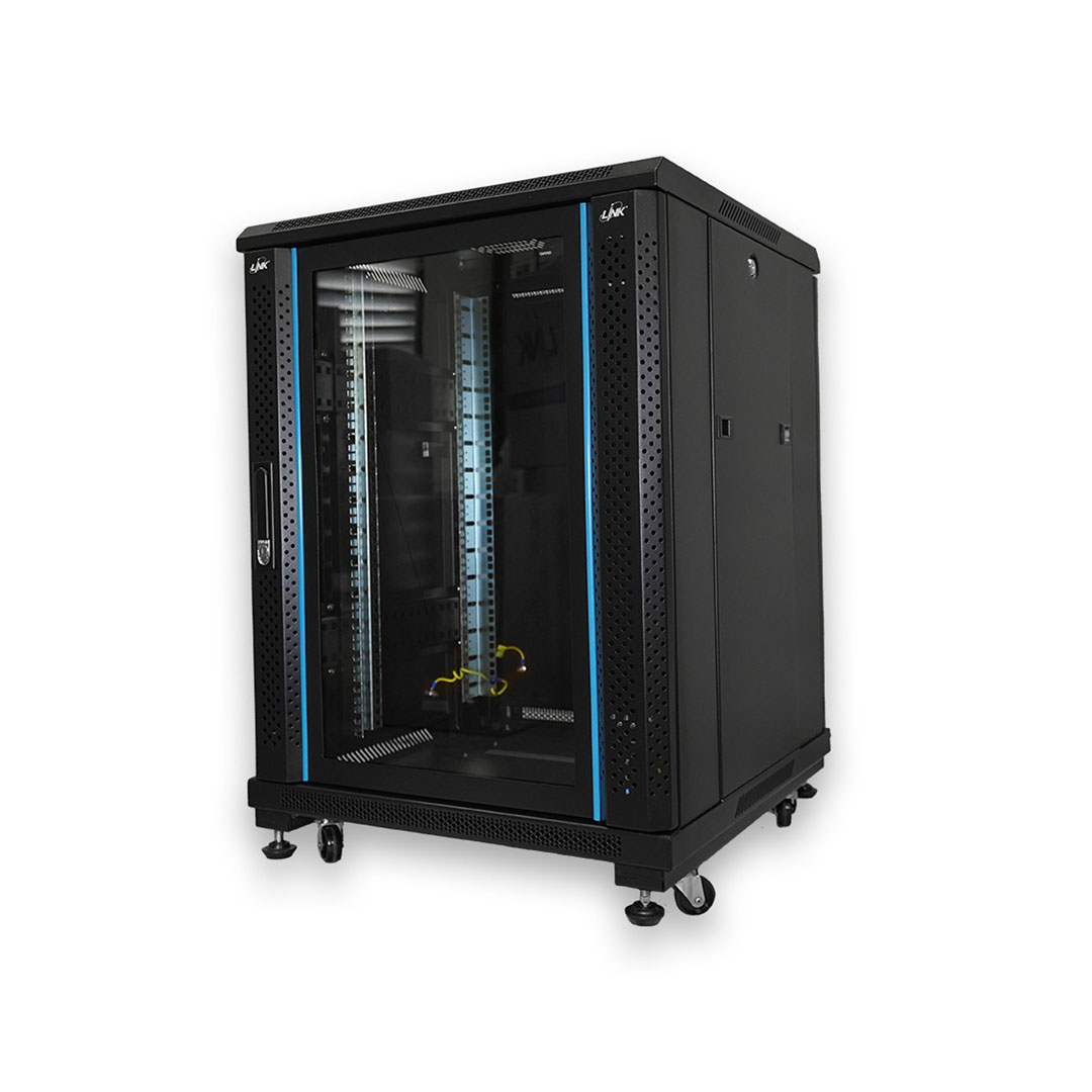 Link 19” TEMPERED GLASS RACK 15U, (60 x 60 x 88 cm.) Black