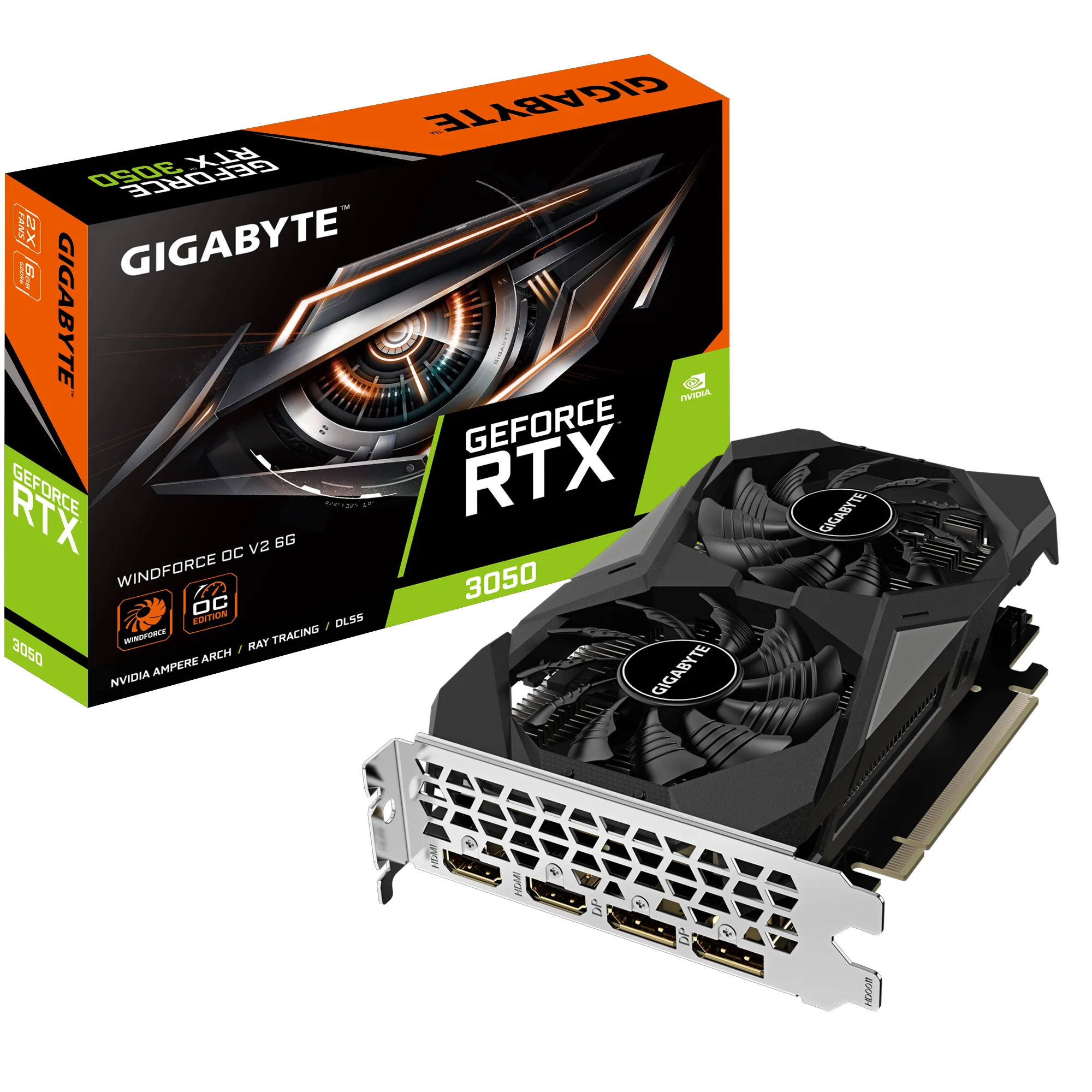 Gigabyte (การ์ดจอ) RTX3050 WINDFORCE OC V2 6G (GV-N3050WF2OCV2-6GD)REV 1.0