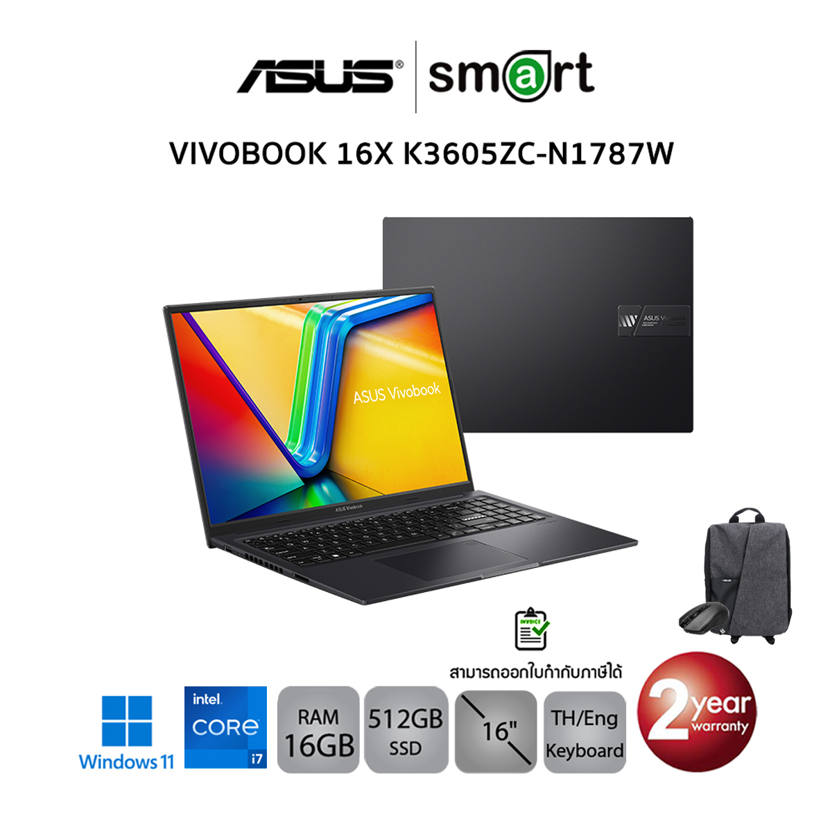 ASUS VIVOBOOK 16X K3605ZC-N1787W/ i7-12650H/16GB/512GB/16"/win 11 (INDIE BLACK)