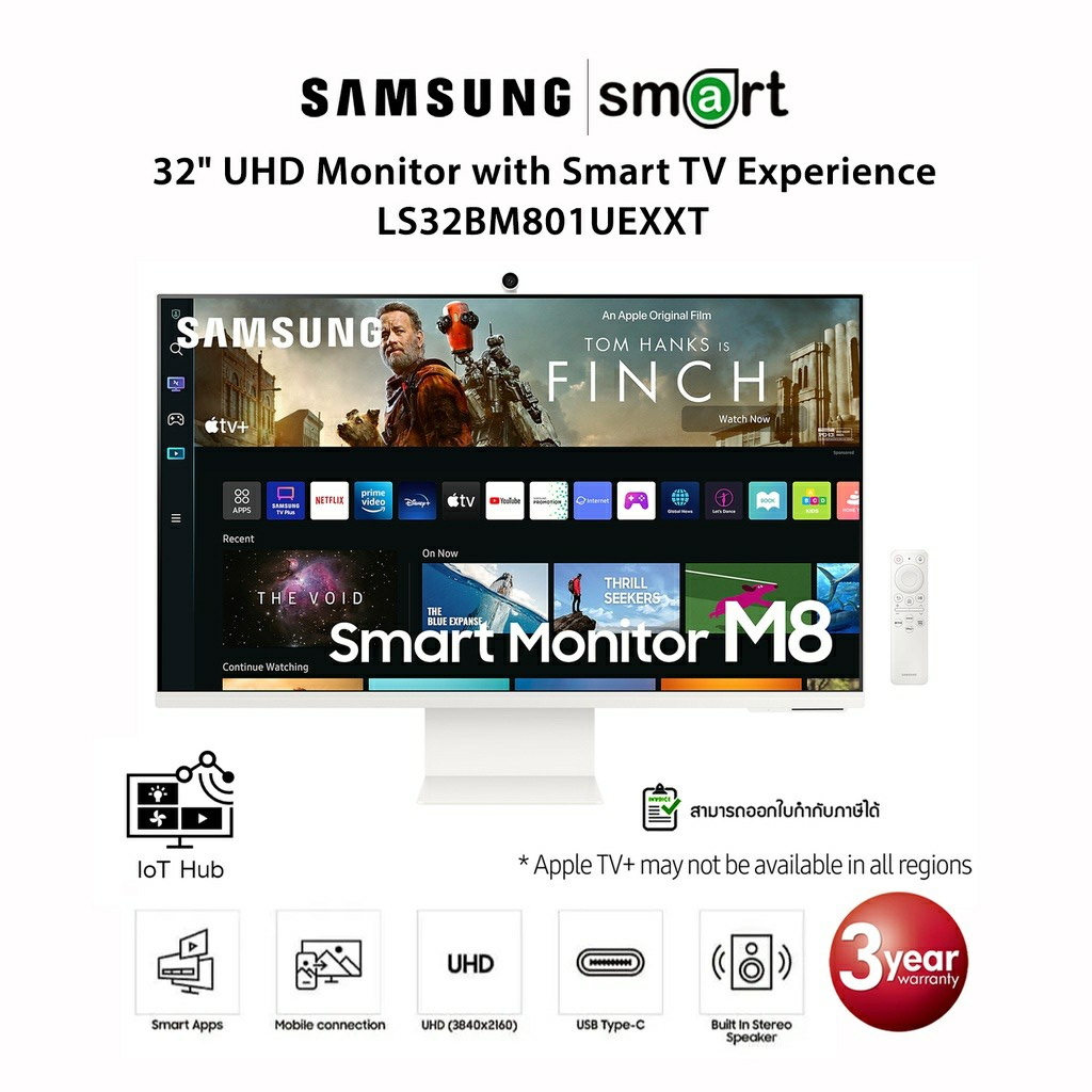 Samsung M8 32" UHD 4K 60Hz Smart Monitor (LS32BM801UEXXT) with Smart TV Experience and Iconic Slim Design