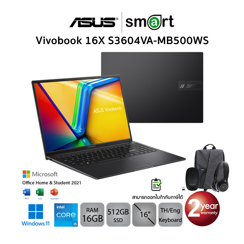 Asus Vivobook 16X S3604VA-MB500WS i5-1340P/16GB/512GB/16.0/Win11+Office (Indie Black)