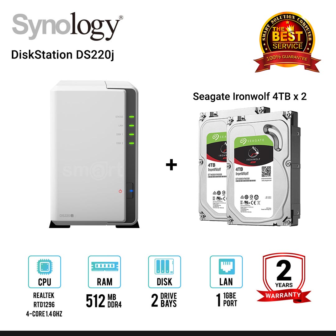 Synology DiskStation DS220j 2-Bays + Seagate Ironwolf 4TB (ST4000VN008) x 2