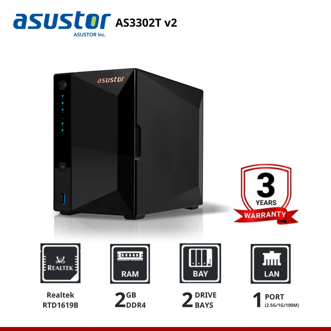 Asustor DRIVESTOR 2 Pro Gen2 AS3302T v2 2-Bay NAS  อุปกรณ์จัดเก็บข้อมูลบนเครือข่าย