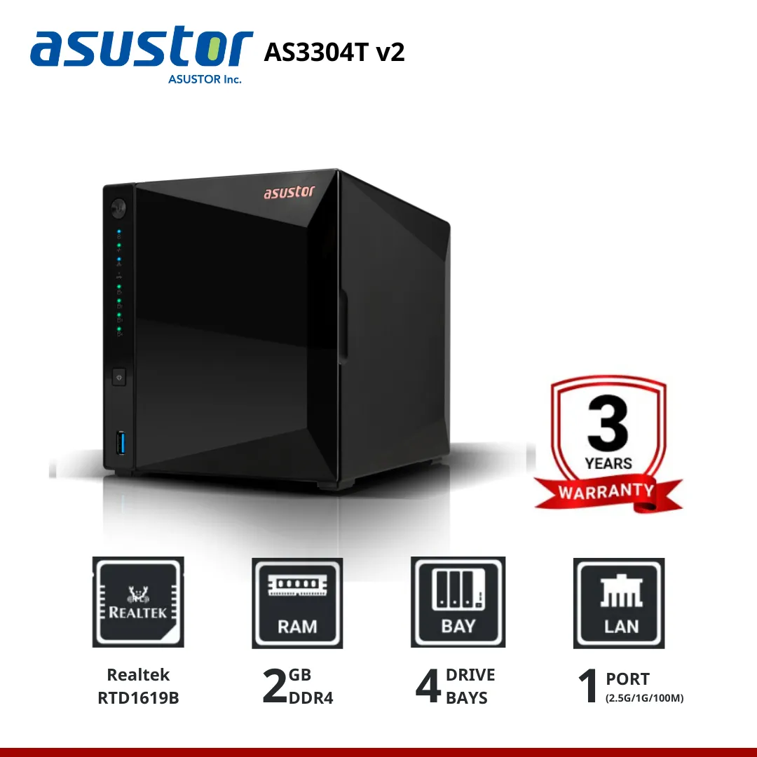 Asustor DRIVESTOR 4 Pro Gen2 AS3304T v2 4-Bay NAS อุปกรณ์จัดเก็บข้อมูลบนเครือข่าย