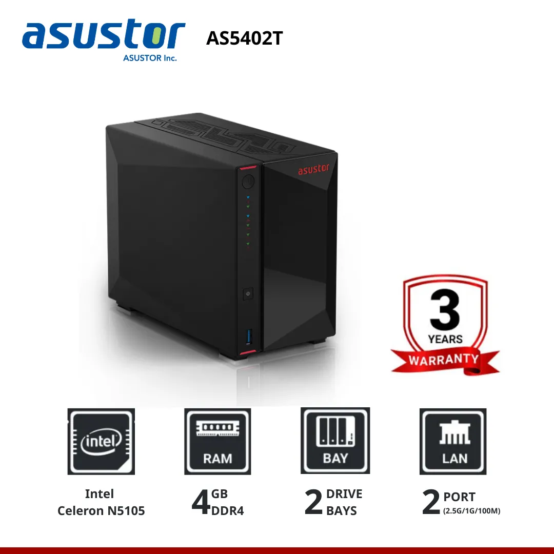 Asustor NIMBUSTOR 2 Gen2 AS5402T 2-Bay NAS  อุปกรณ์จัดเก็บข้อมูลบนเครือข่าย