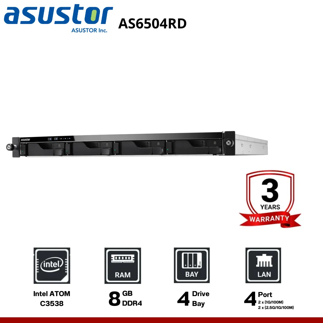 Asustor LOCKERSTOR 4RD AS6504RD 4-Bay Rack &nbsp;อุปกรณ์จัดเก็บข้อมูลบนเครือข่าย