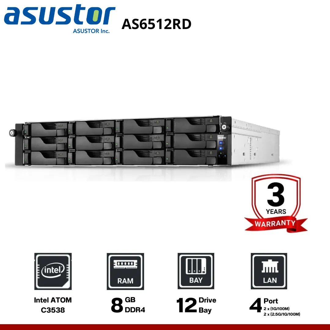 Asustor LOCKERSTOR 12RD AS6512RD 12-Bay Rack  อุปกรณ์จัดเก็บข้อมูลบนเครือข่าย