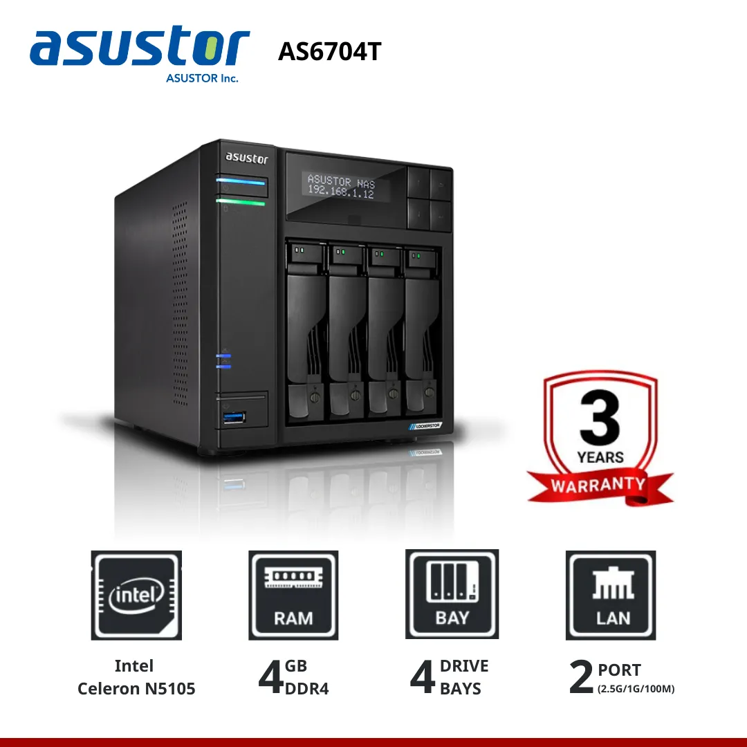 Asustor LOCKERSTOR 4 Gen2 AS6704T 4-Bay Nas อุปกรณ์จัดเก็บข้อมูลบนเครือข่าย