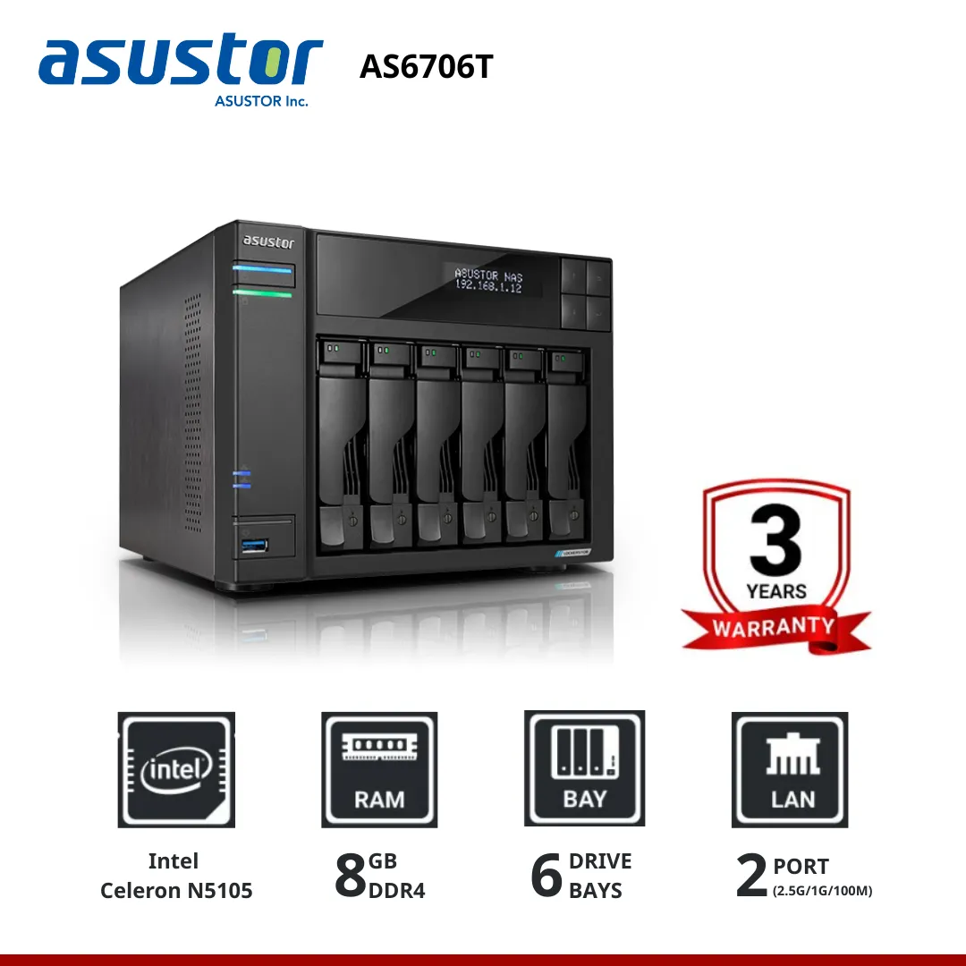 Asustor LOCKERSTOR 6 Gen2 AS6706T  6-Bay Nas &nbsp;อุปกรณ์จัดเก็บข้อมูลบนเครือข่าย