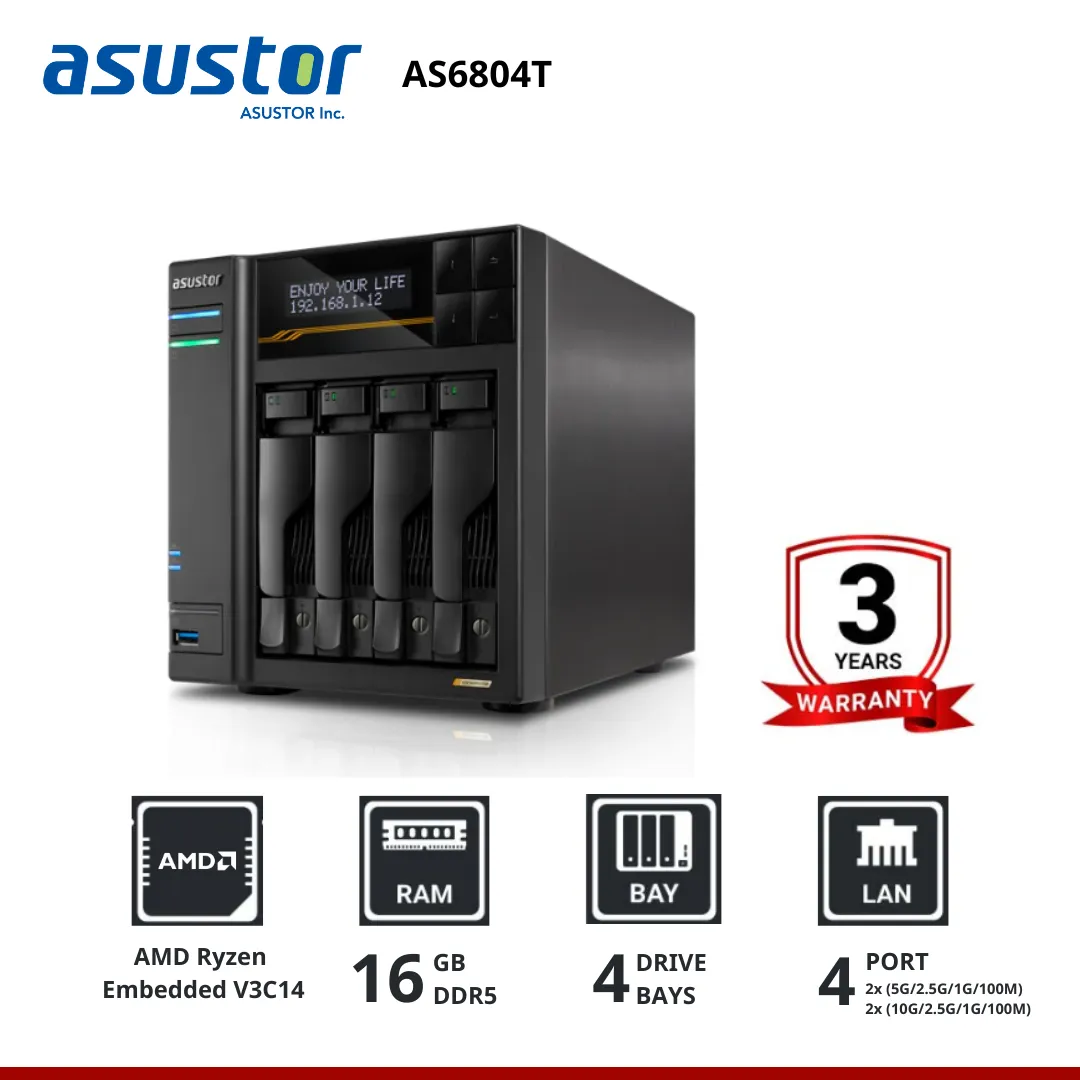 Asustor LOCKERSTOR 4 Gen3 AS6804T 4-Bay Nas  อุปกรณ์จัดเก็บข้อมูลบนเครือข่าย