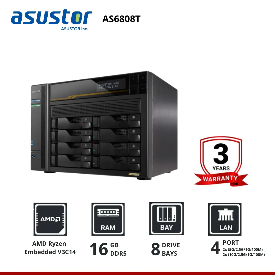 Asustor LOCKERSTOR 8 Gen3 AS6808T 8-Bay Nas  อุปกรณ์จัดเก็บข้อมูลบนเครือข่าย