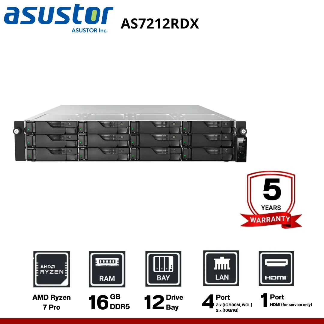 Asustor LOCKERSTOR 12R Pro Gen2 AS7212RDX 12-Bay Rack &nbsp;อุปกรณ์จัดเก็บข้อมูลบนเครือข่าย