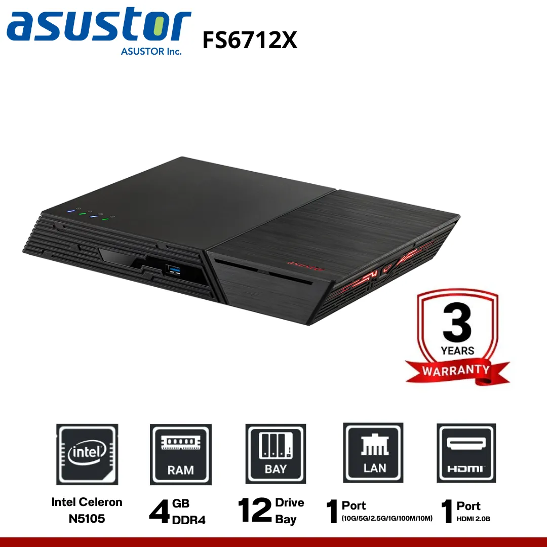 Asustor FLASHSTOR 12 Pro FS6712X 12-Slot SSD M.2 NVMe NAS &nbsp;อุปกรณ์จัดเก็บข้อมูลบนเครือข่าย