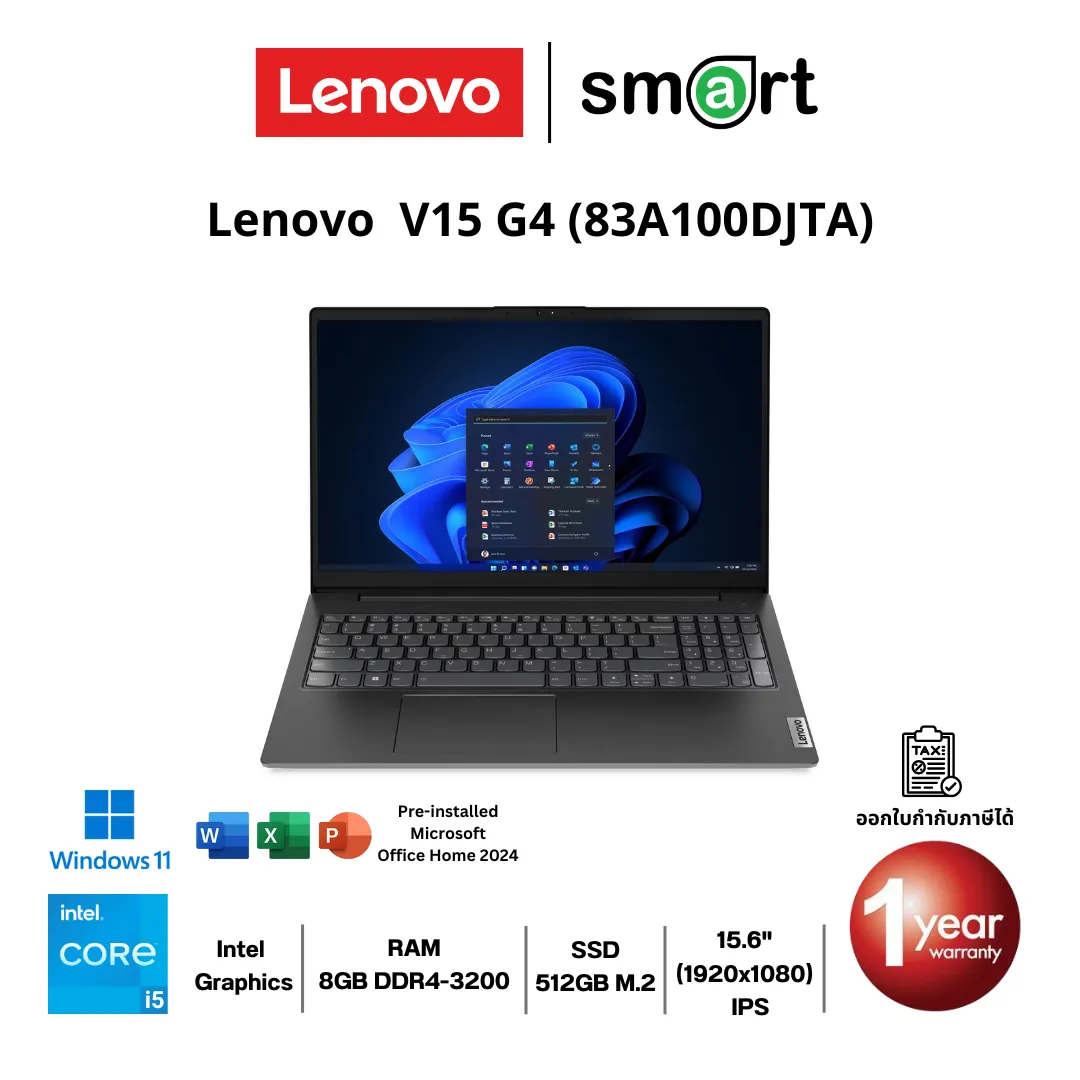 โน๊ตบุ๊ค Notebook Lenovo  V15 G4 (83A100DJTA) Core i5-13420H/8GB/512GB/15.6"/Win11+Office Home (Business Black)