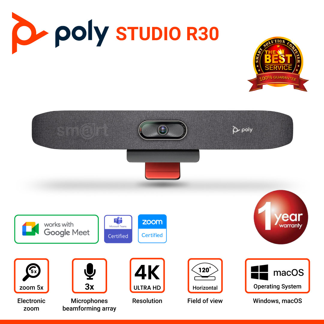 Poly Studio STUDIO R30 วีดีโอบาร์สำหรับการประชุมขนาดเล็ก สีดำ