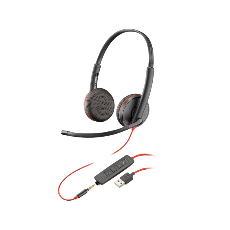 Poly Blackwire 3225 Stereo USB-C Headset +3.5mm Plug +USB Adapter