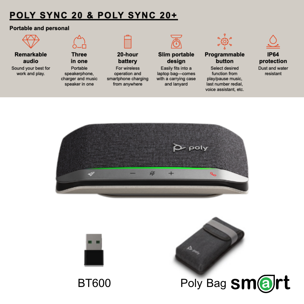 Poly SYNC 20+ USB-A with Dongle USB-A Bluetooth Smart Speakerphone รองรับภาษาไทย
